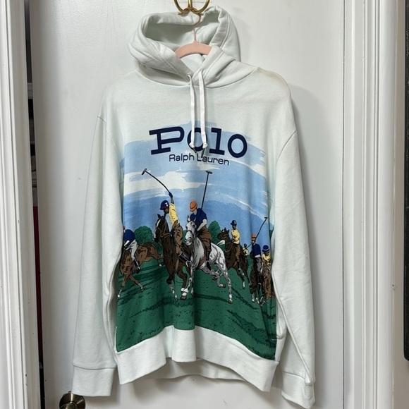 Polo Ralph Lauren Scenic Polo Match Hooded Sweatshirt Hoodie Horses Equestrian - Picture 1 of 5
